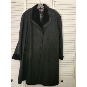 Stephanie Matthews Wool Blend Coat Women's Size 14 Dark Gray w/ Black Trim
